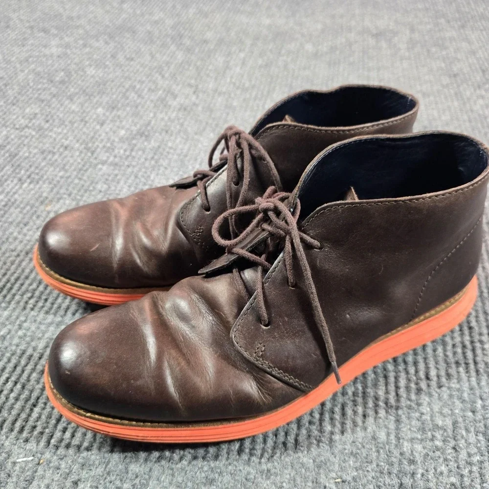 Cole Haan LunarGrand Boots Mens Size 10M Brown Leather Chukka Orange Sole